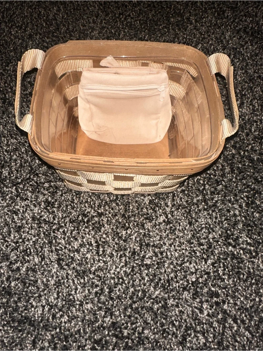 Longaberger Small Side Handled To Go Tote Nylon Wood Basket